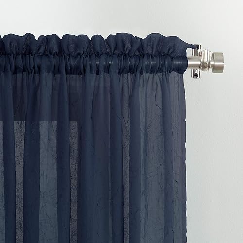 Miniatura 2 de No. 918 Erica - Juego de 3 cortinas transparentes con bolsillo para barra de cortina de gasa triturada Ascot