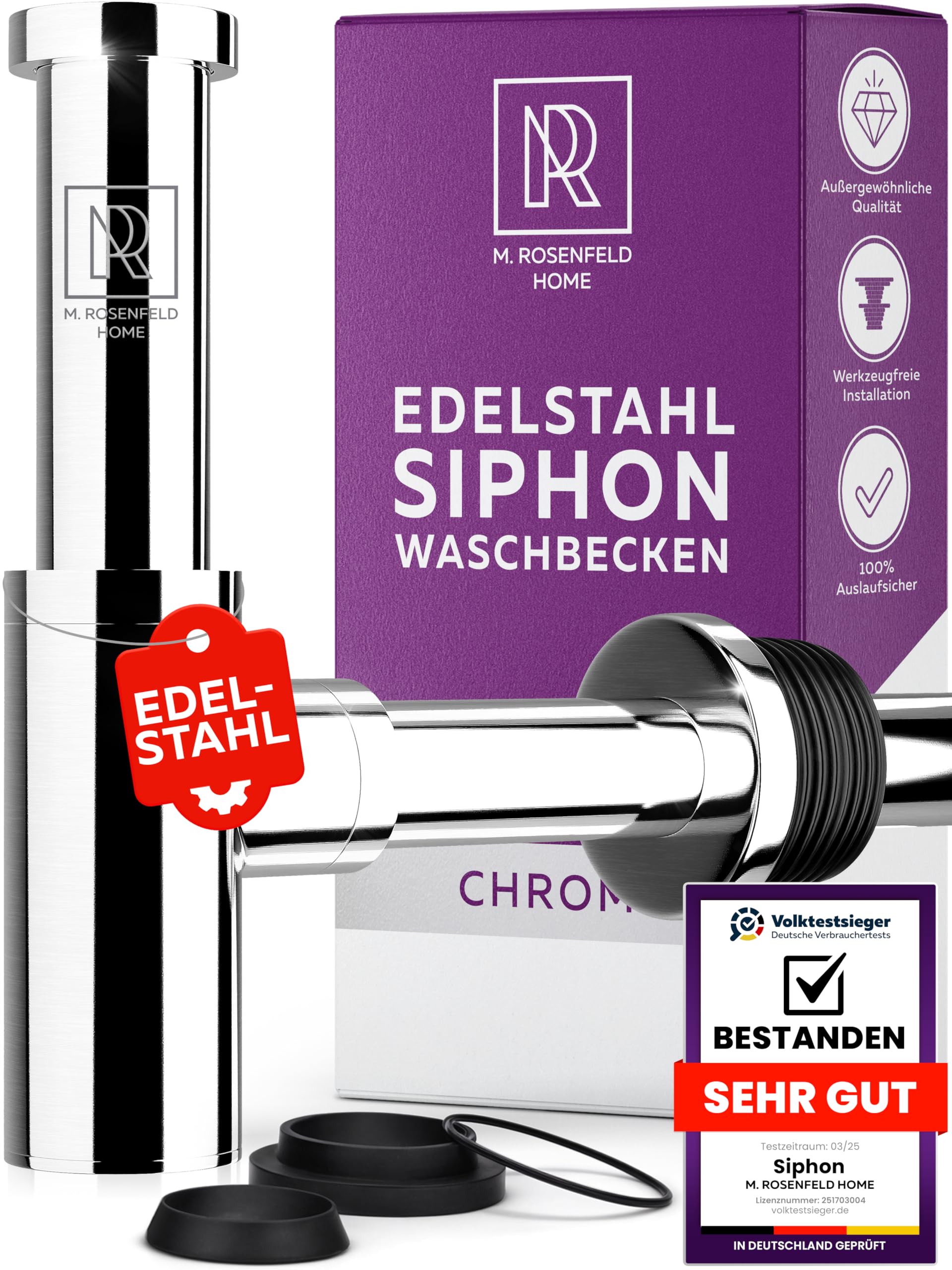 HAMON Syphon Badkamer Wastafel, sifon Universeel voor Wastafel & Wastafel, Sifon Wastafel Sifon in 1 1/4 X 50 mm, Ideaal voor Kleine Badkamers - Chroom (Roestvrij staal