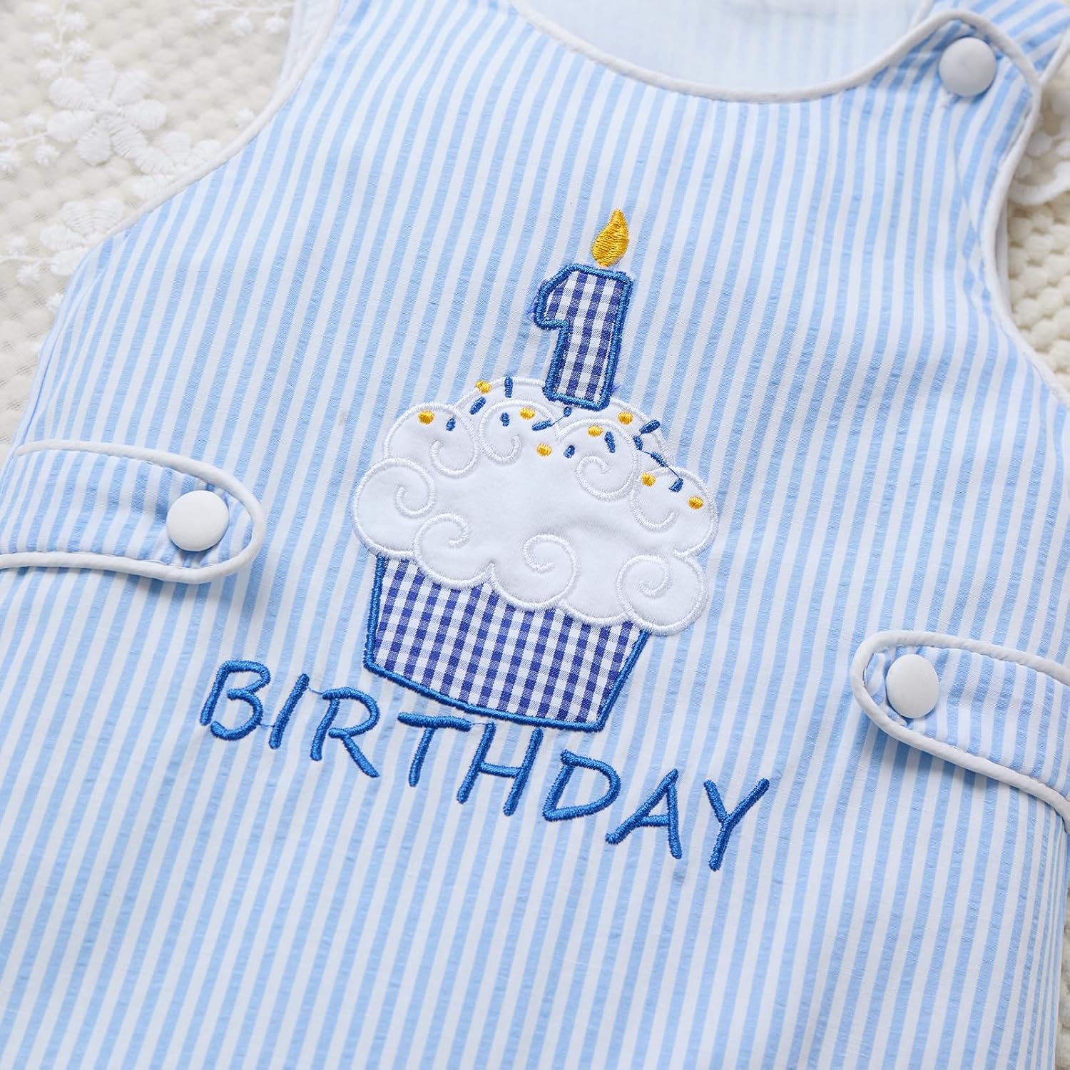 ODOLDI Infants Baby Boys 1st Birthday Outfit Sleeveless Romper Jumpsuit Embroidery Cake Smash Photo Shoot Clothes