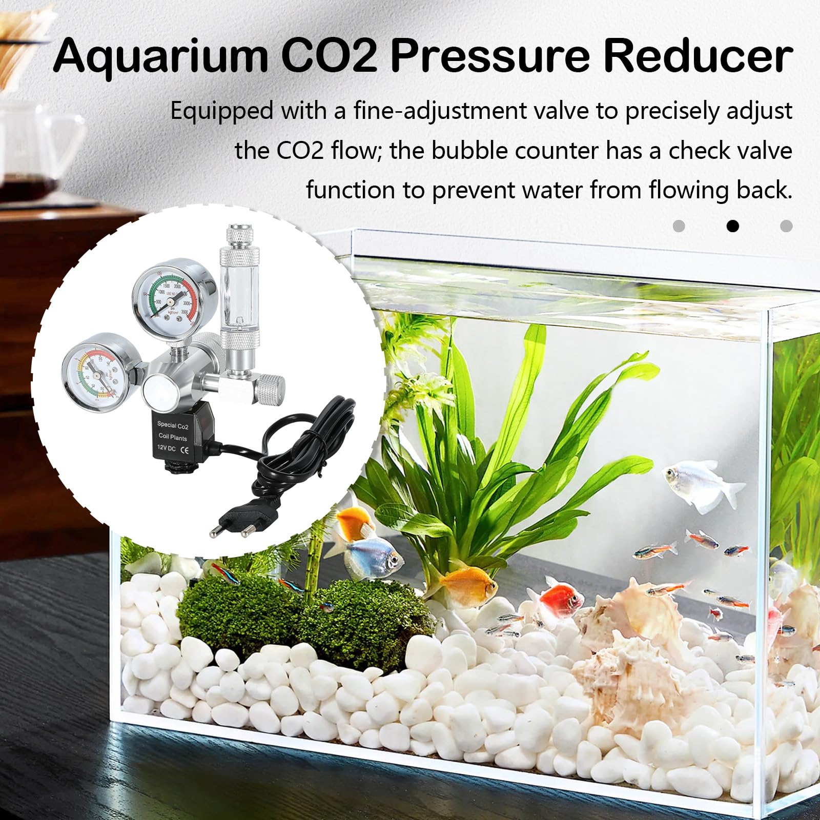RéGulateur De Co2 pour Aquariums, Réducteur De Pression De Co2 pour Aquarium Planté Double Affichage De Jauge, avec Système De Clapet Anti-Retour à Compteur De Bulles Et éLectrovanne Interface W21.8