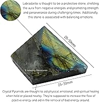 Vista 2 de Cristales curativos de pirámide de labradorita de Amazing Gemstone - Figurina de gran pirámide de 1" de piedra natural para meditación, Reiki
