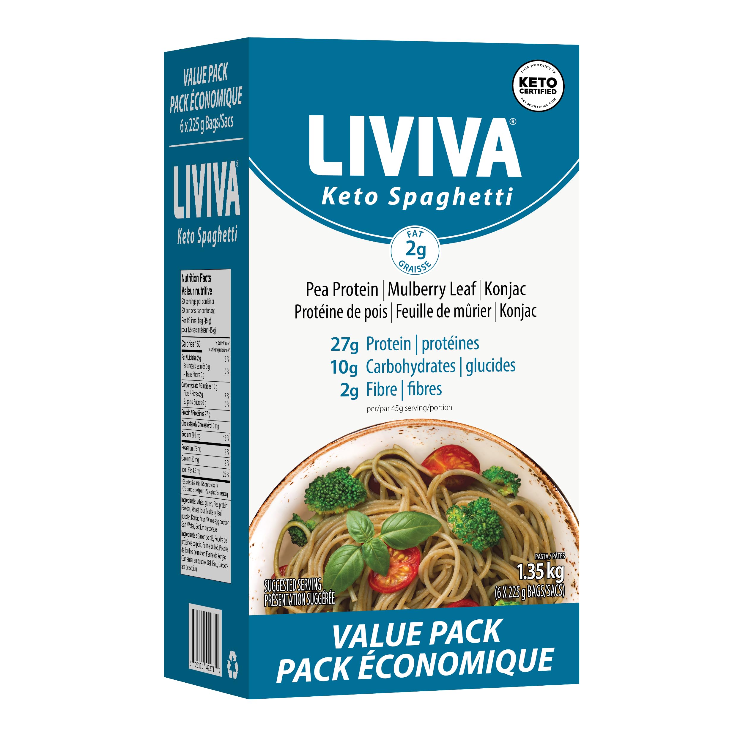 LIVIVA Pasta Value Pack (135 g Protein per Box) - Low Carb High Protein Pasta made from Pea Protein & Konjac Flour - 8g Net Carbs, Diabetic-Friendly - Ready to Eat in 3 – 4 mins – Taste like Healthy Al Dente Italian Pasta (12 Pack, Fettuccine) — view 7