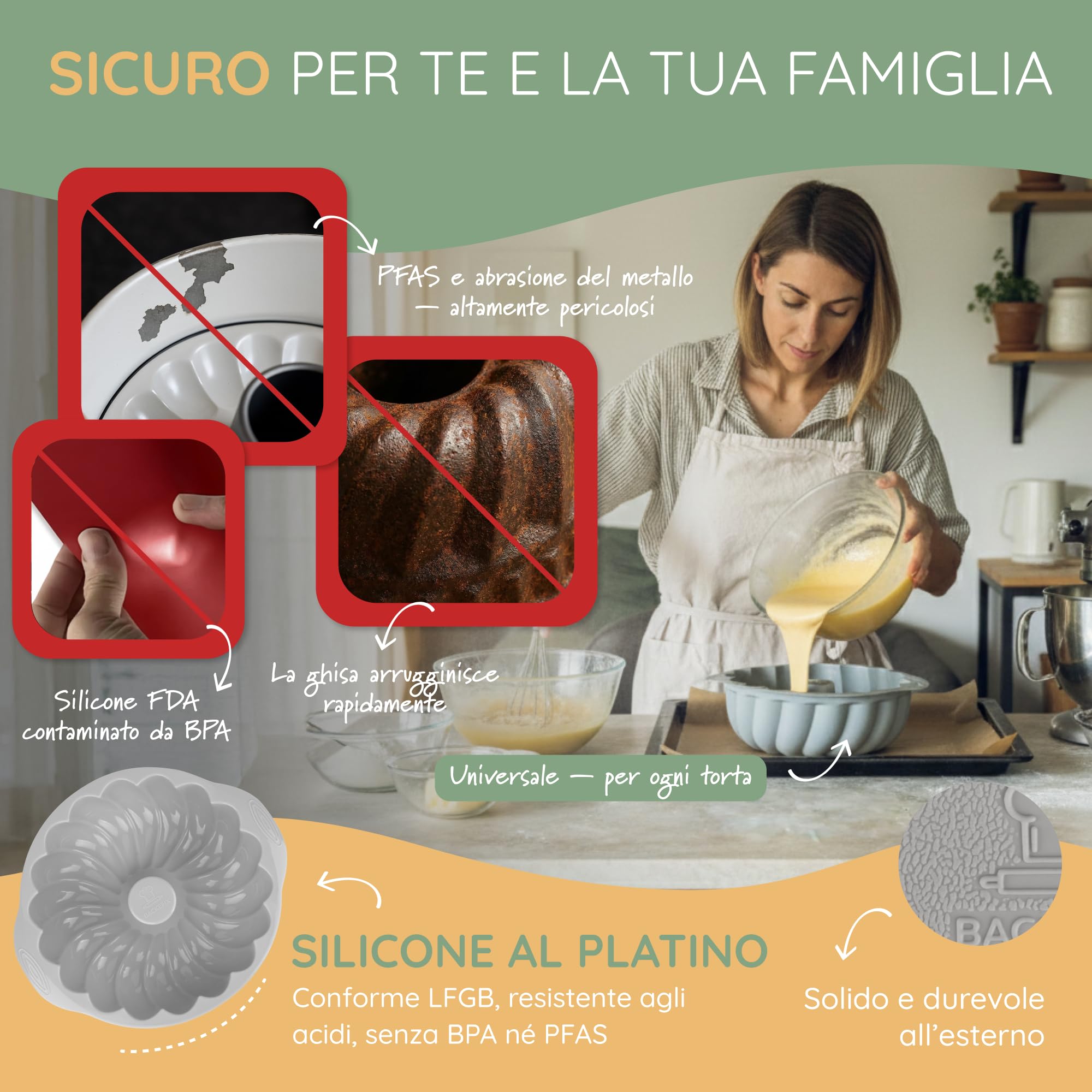 Backefix Stampo per ciambella, 24 cm, in silicone platinico, ideale come stampo per torta