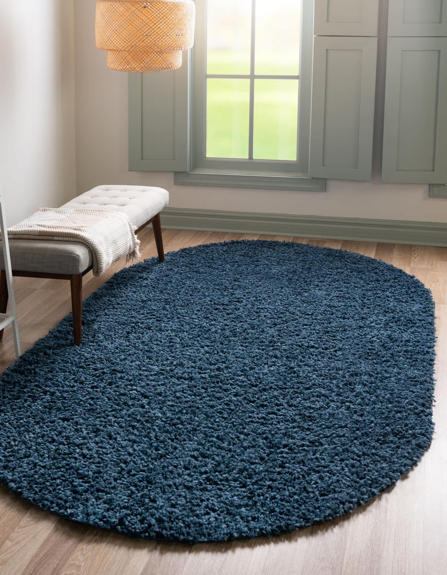 Unique Loom Davos Shag Collection Area Rug - Solid (5' 3" x 8' Oval, Marine Blue)