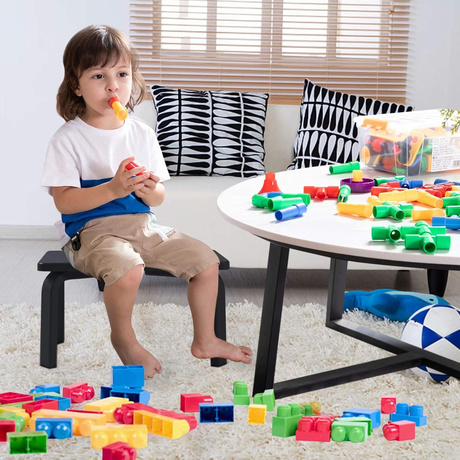 HOUCHICS Step Stool for Kids, Wooden Step Stool for Toddler Potty Training ,Wood Stool for Nursery Kitchen Toilet, Sturdy 210 lbs Capability, with Safety Non-Slip Mats,Children&Adults (Black) : Baby