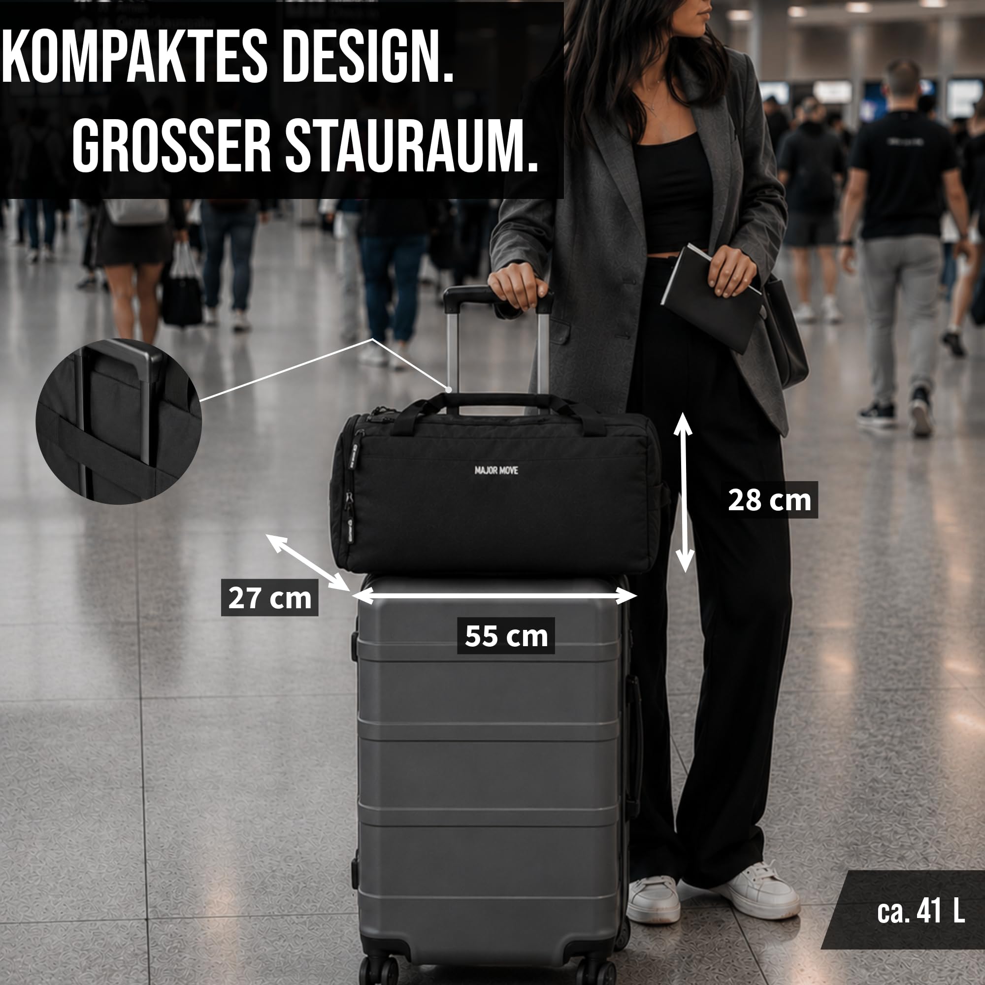 Major Move Sporttasche mit vertikalem Schuhfach, Nassfach, Rucksackfunktion | 41 L Trainingstasche mit Top-Zugang zum Schuhfach, Trennwand, 4 Tragearten, Koffer-Sleeve, formstabil und wasserabweisend