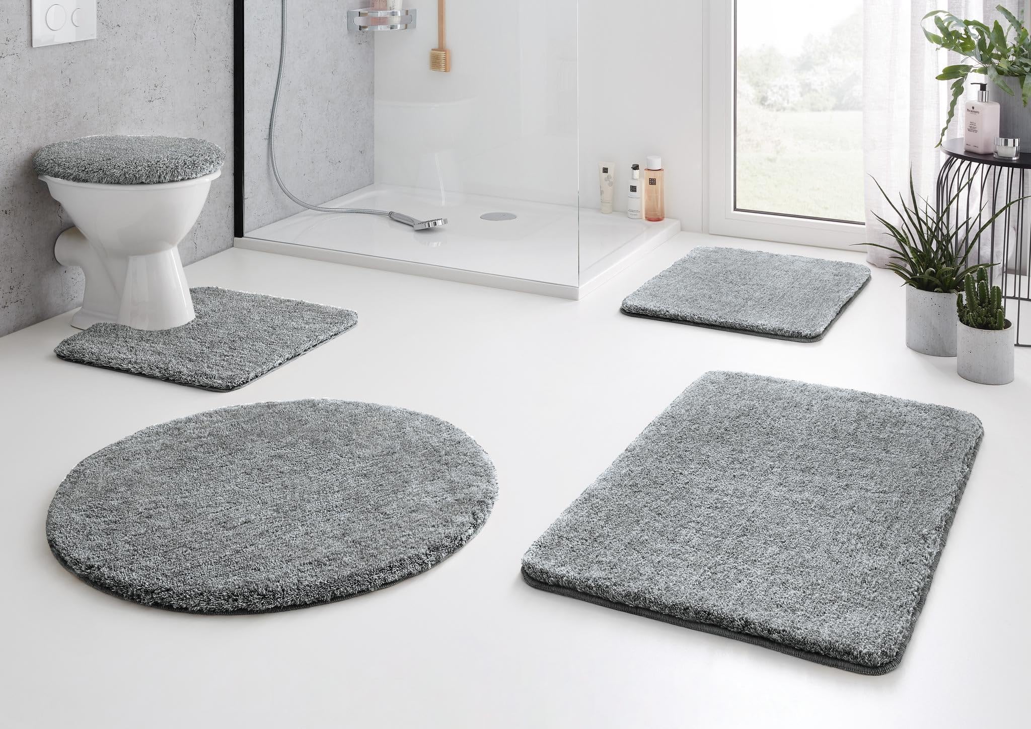 Kleine Wolke Badteppich-Set Relax Anthrazit 2-teilig 50x50cm und 55x85cm | OEKO-TEX zertifiziert, rutschhemmende Unterseite, für Fußbodenheizung, maschinenwaschbar, 100% Polyacryl