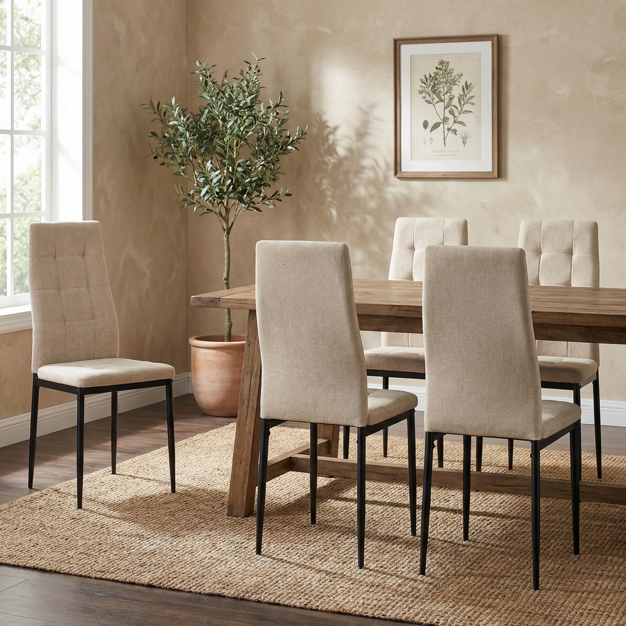 WeHome - Sedie di Tessuto Milano, Set da 4 Sedie Design per Sala da Pranzo, Sedie da Cucina, Ufficio, Sala d'Attesa, Camera da Letto, Cucina completa, Arredamento casa (Beige)