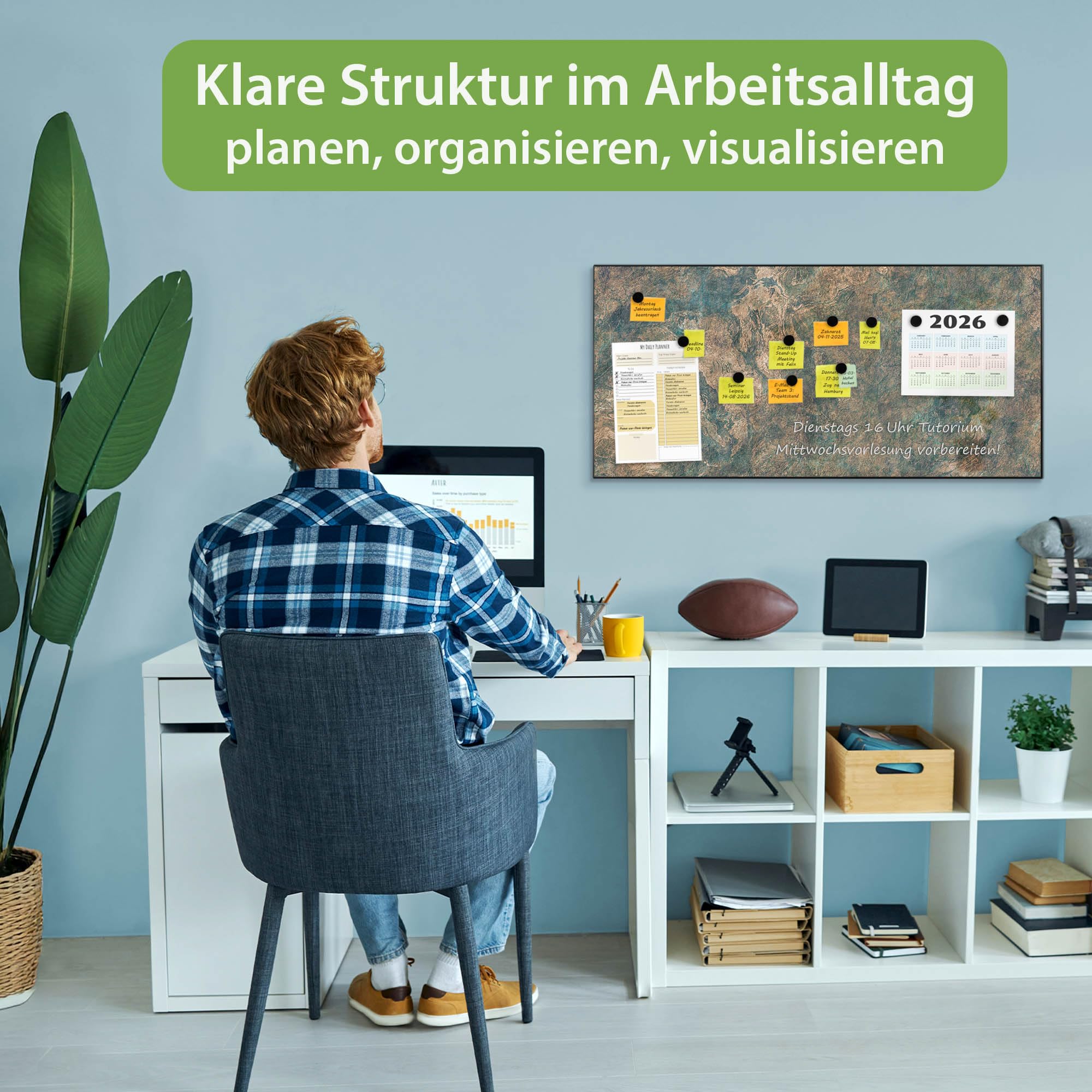 banjado Magnettafel Metall 78 x 37cm - beschreibbare Magnettafel - Metall Pinnwand als Memoboard - Magnetwand Küche, Büro, Kinderzimmer Schwarz inkl. 4 Magnete & Montageset - Motiv Kupfer Patina