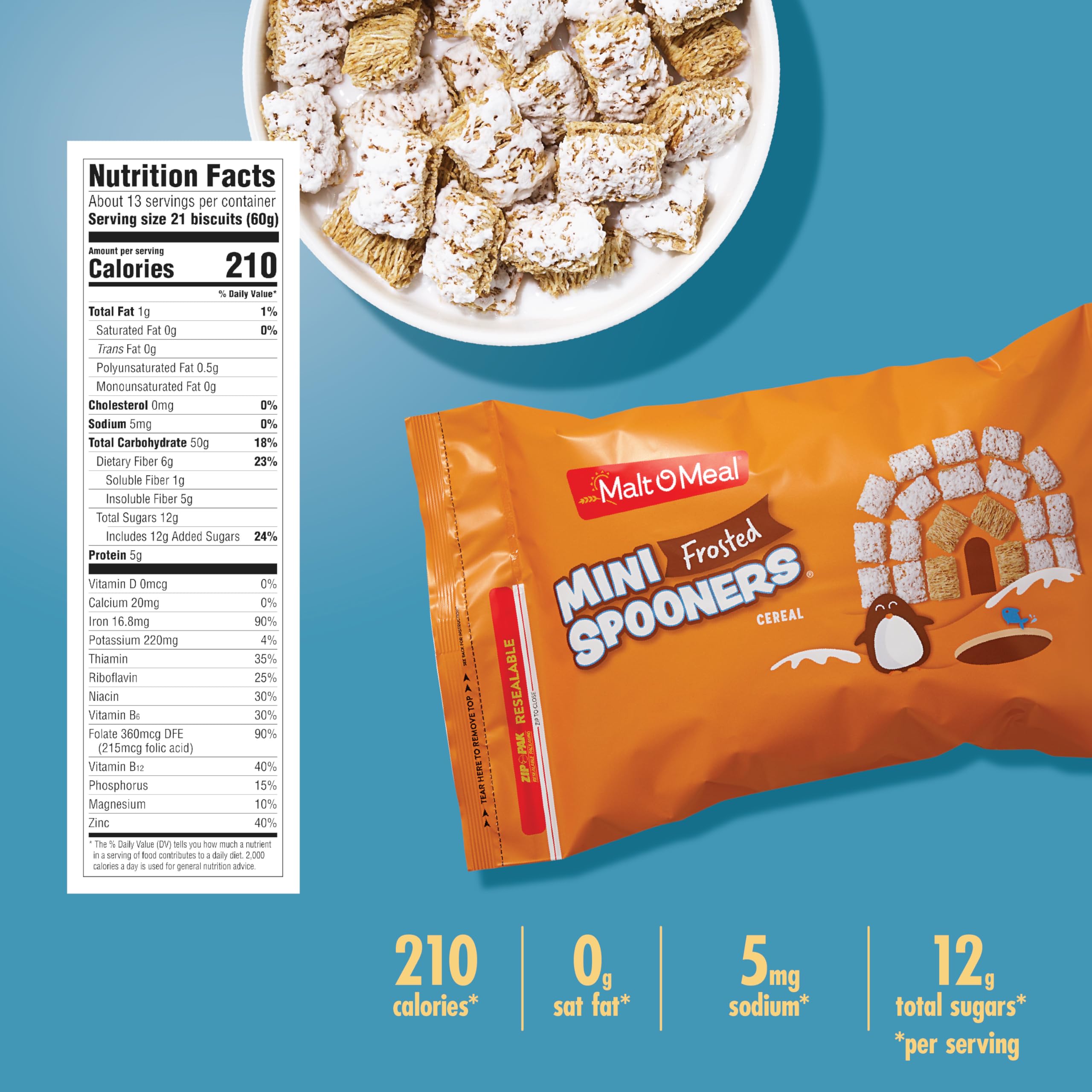 Malt -O-Meal Mini-Löffel, gefrostet, Frühstücksmüsli, großes Müsli für Familie, 765 ml Beutel