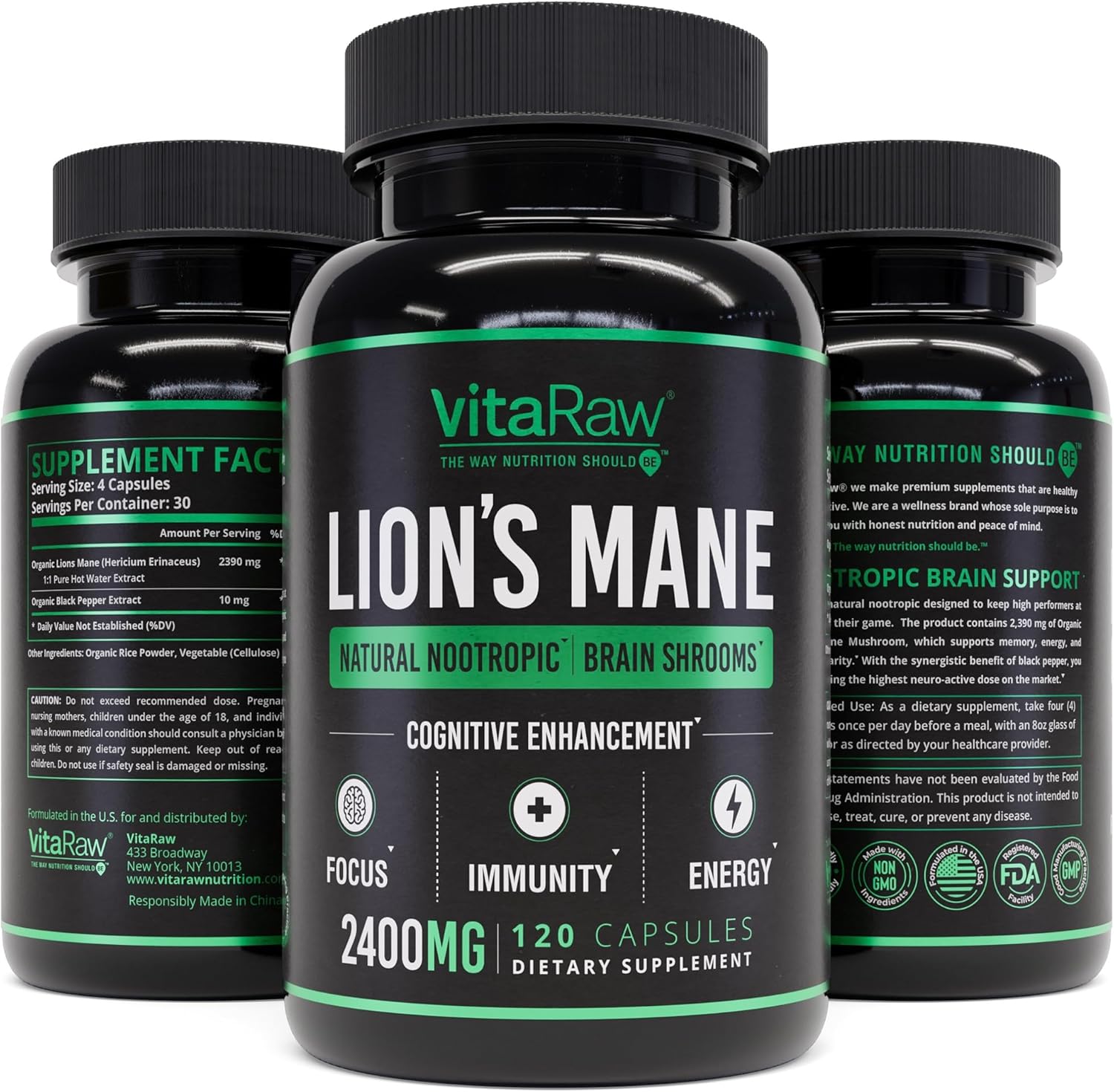 Organic Lions Mane Supplement Capsules 2400 mg – Powerful Nootropic – Helps Maintain Memory, Energy, and Mental Clarity – Vegan Brain Booster Focus Pills – Real Lion’s Mane Supplement