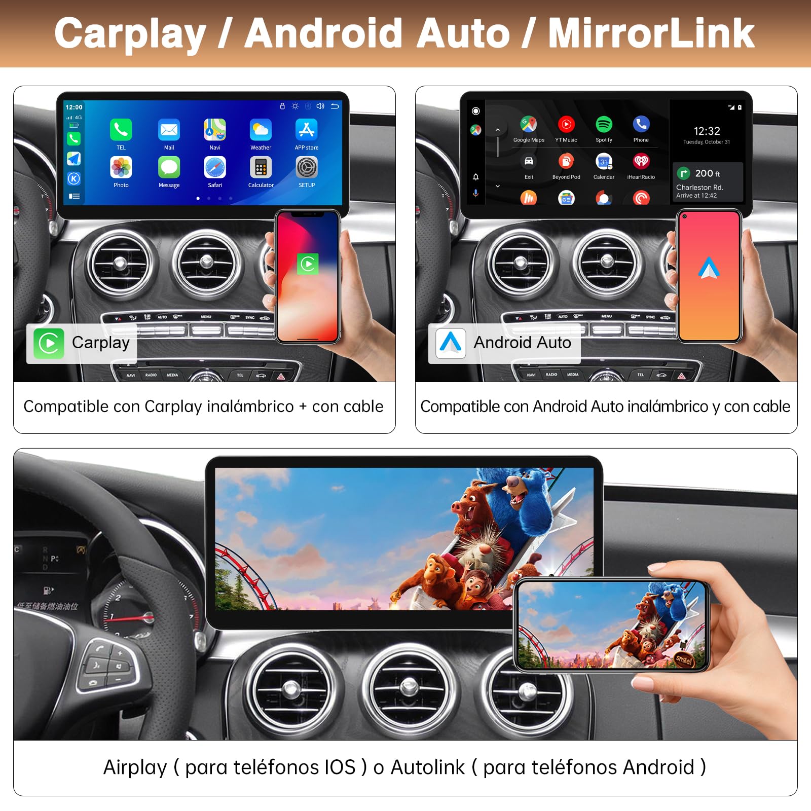 Pantalla táctil inalámbrica Carplay/Android de 12,3" para Mercedes-Benz C GLC V Clase W205 W447 2015-2019 NTG5.0 Receptor de Audio Multimedia estéreo para Coche