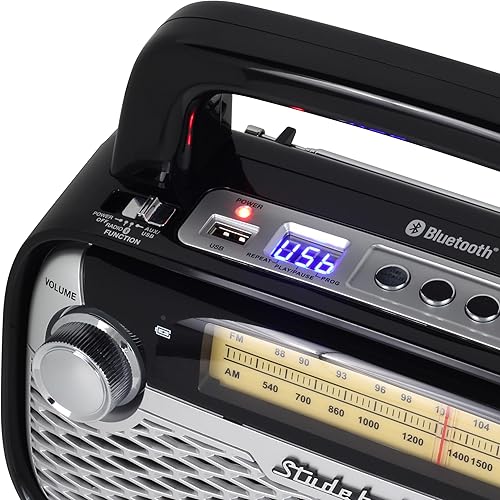 Miniatura 3 de Studebaker SB2006 Altavoz Bluetooth con radio portátil AMFM Transmisión Bluetooth, batería recargable y alta potencia (negro)