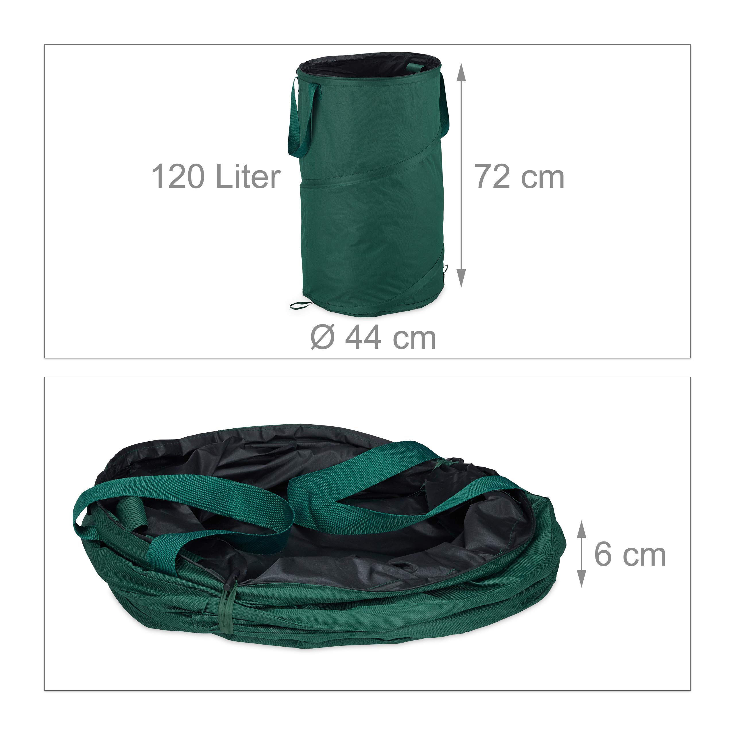 Relaxdays Saco Jardín Plegable de 120 L, Pack de 2 Unidades, Poliéster-Polietileno, Verde, ∅ 44 cm