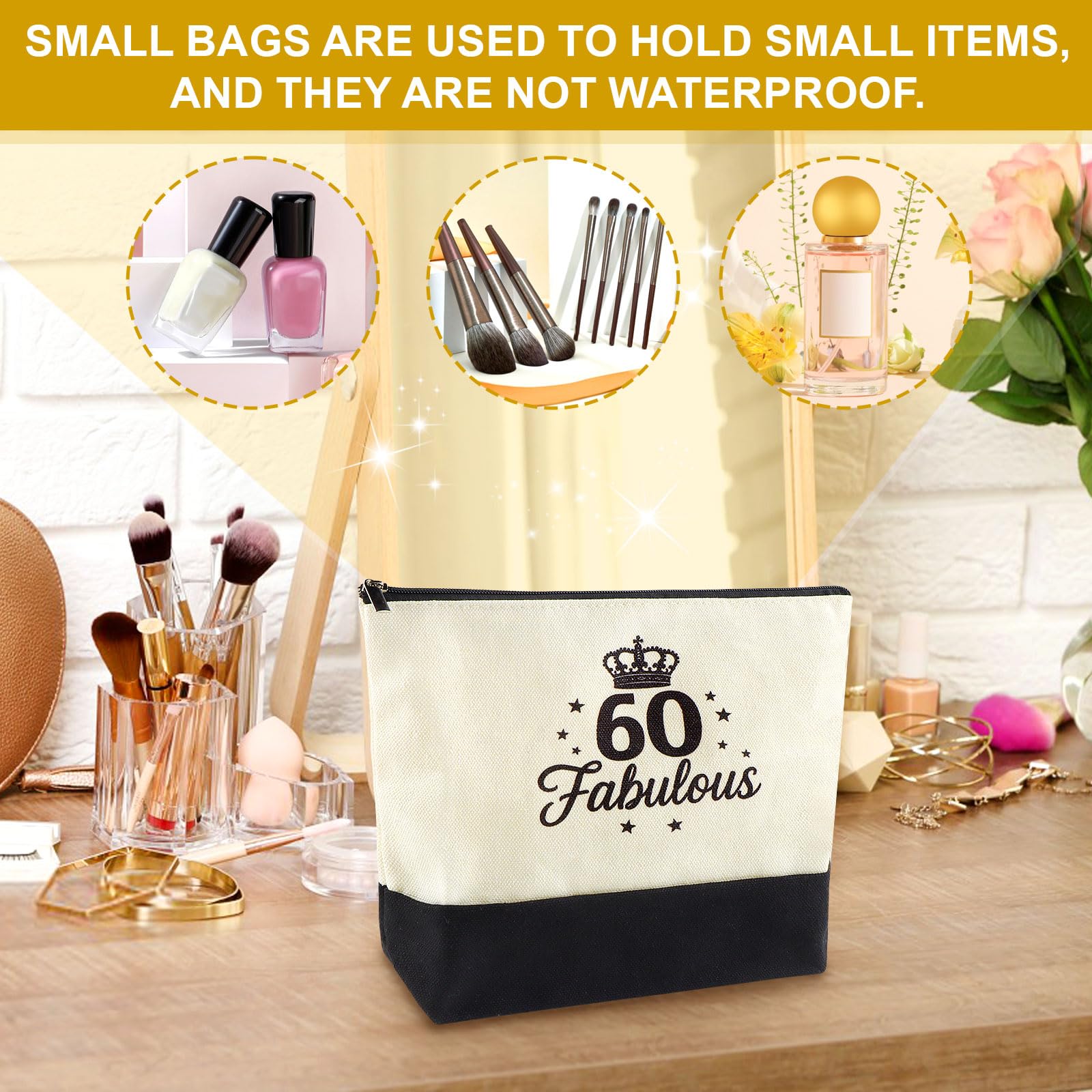 Regalo per compleanni, vintage, set regalo in tela con fodera impermeabile, biglietto di auguri, portachiavi sostenibile, regalo per mamma, fidanzata o moglie, bianco e nero