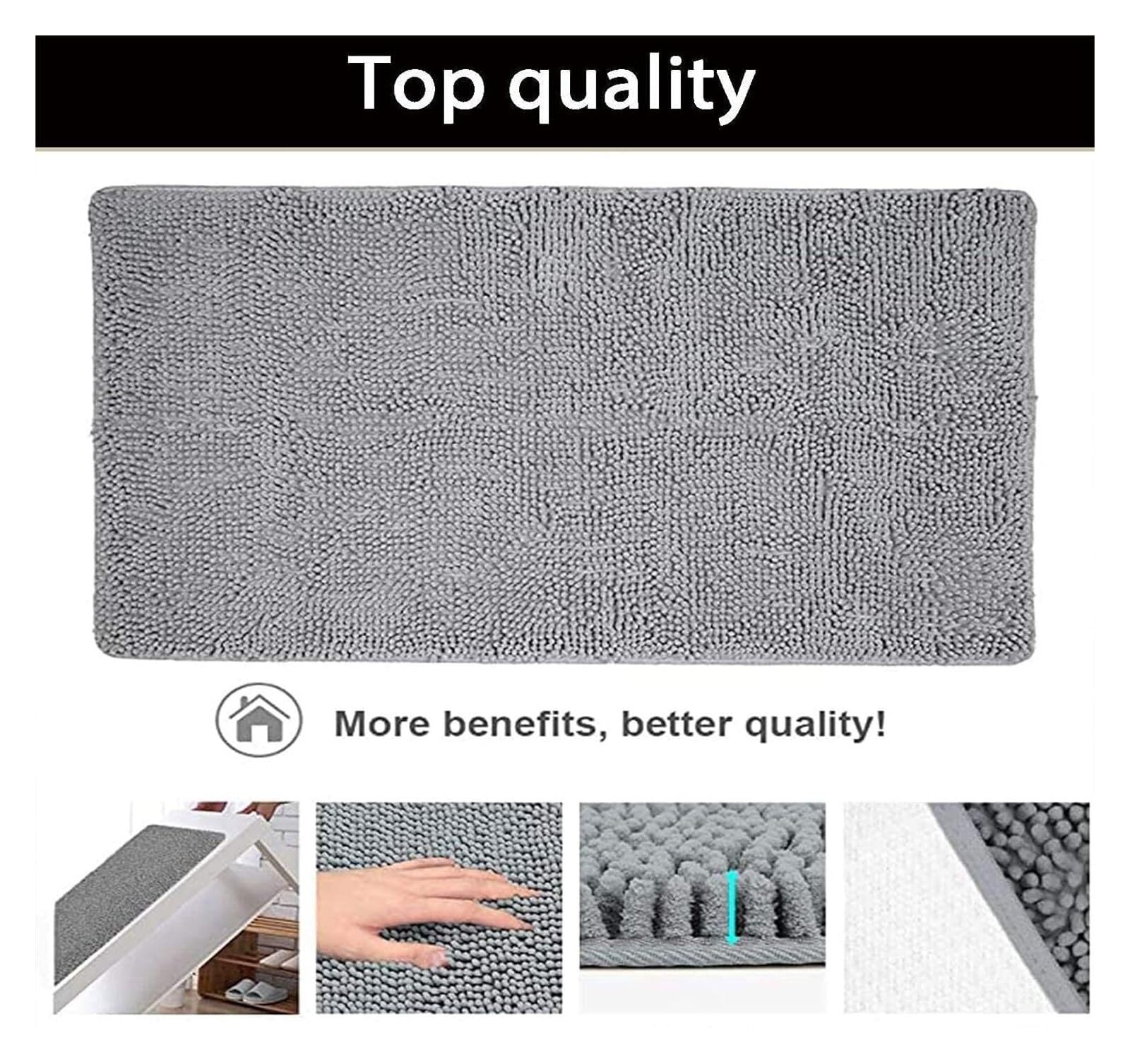 Tapis de bain en peluche – Tapis de salle de bain chenille ultra doux, antidérapant, super absorbant l'eau, long tapis de couloir pour un usage domestique