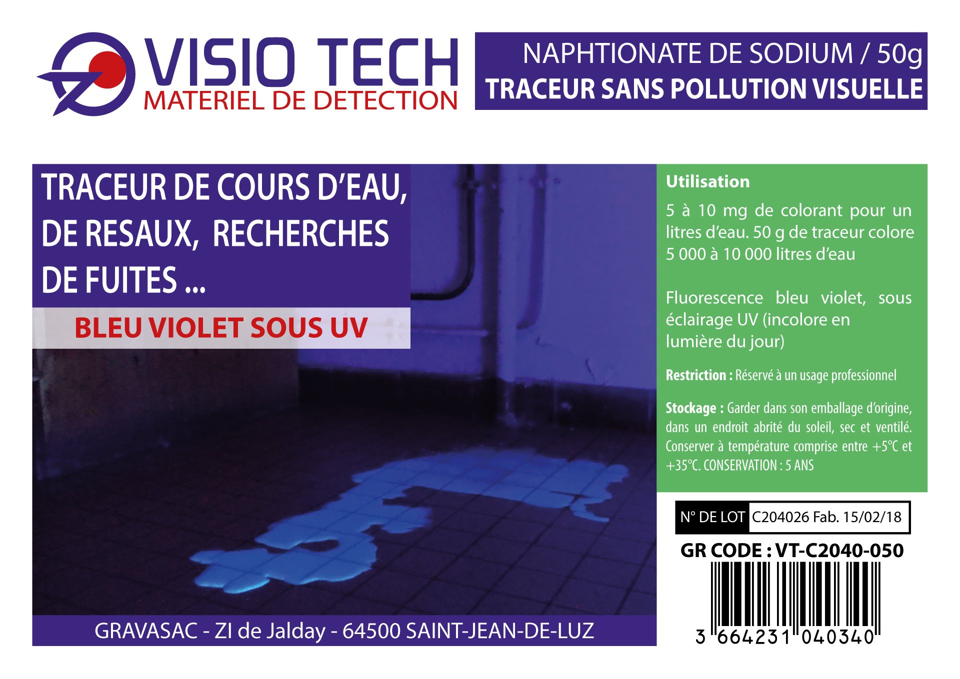 Localizador incoloro visible bajo UV, polvo soluble en agua – 50 g
