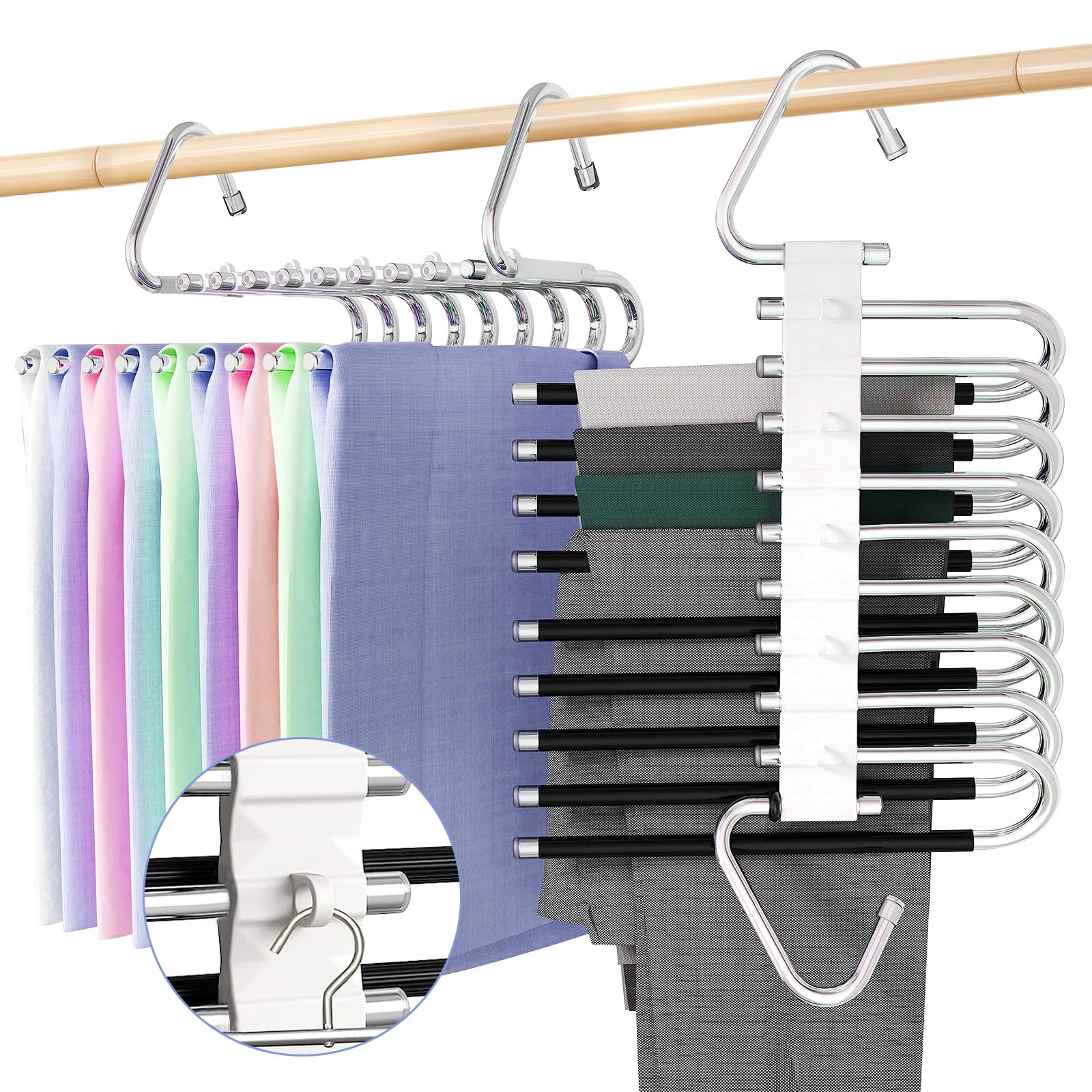 Gain De Place Cintre Pantalon 6 En 1 KIMIGO - , Pliable Et Antidérapant, Lot De 2 Noir Cintre Pliable