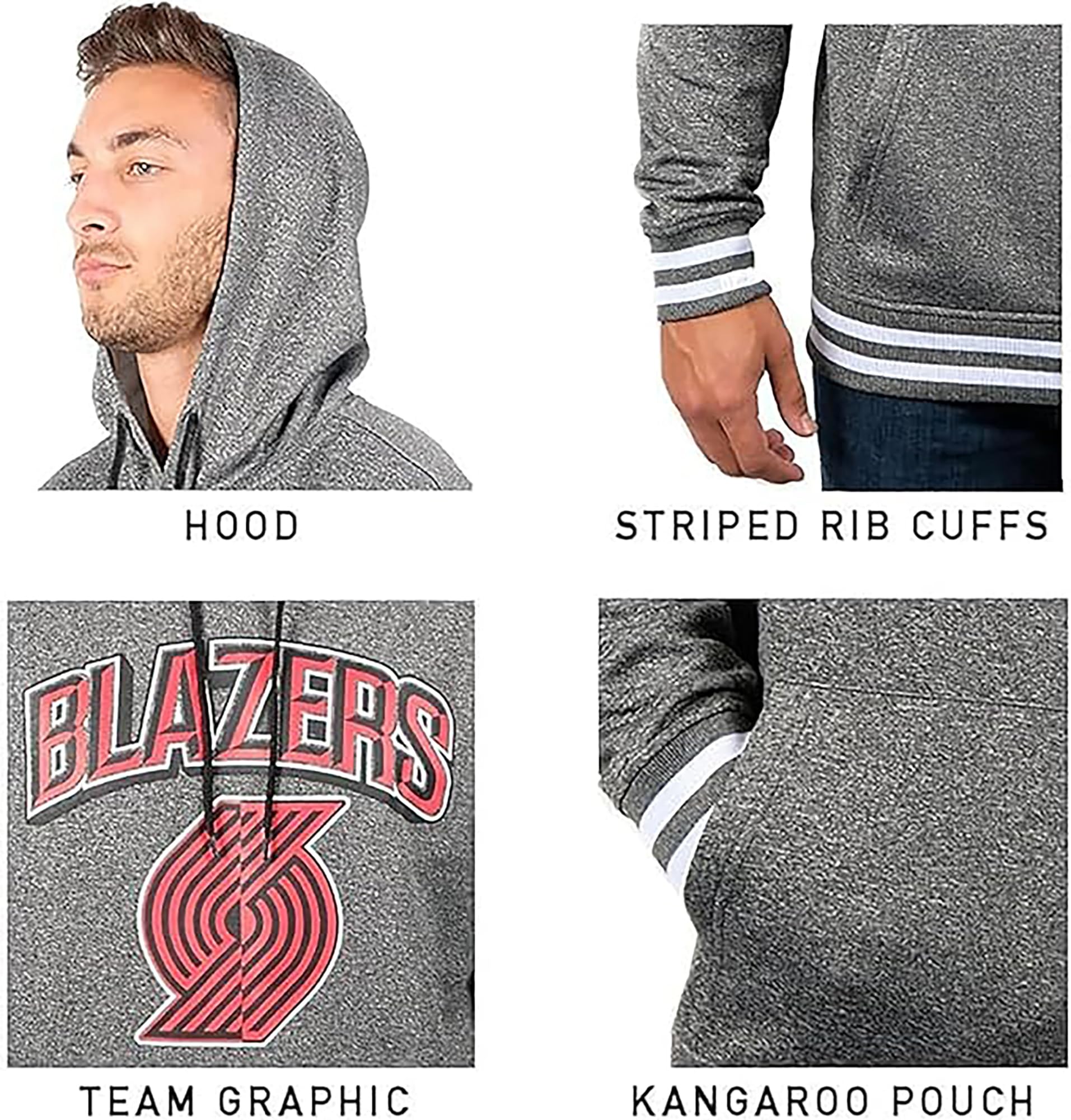 Ultra Game Męska bluza z kapturem NBA Focused bluza z kapturem dla fanów sportu, węgiel drzewny wrzos, XXL