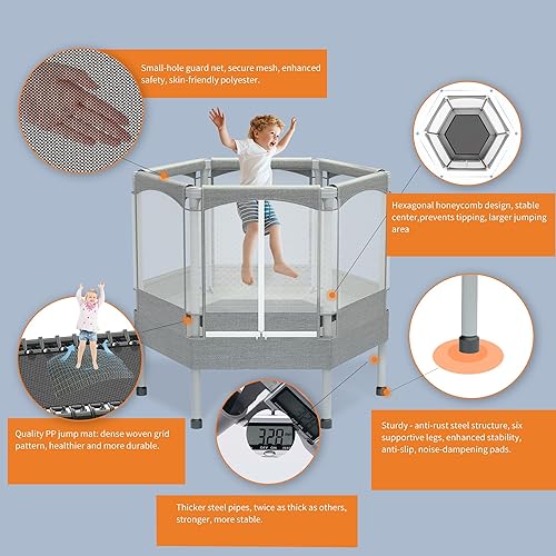 Miniatura 4 de EL&ITWings Trampolín para niños con red, 4.6, 5.5, 7 pies, para interiores y exteriores, con recinto de seguridad, trampolín hexagonal pequeño para