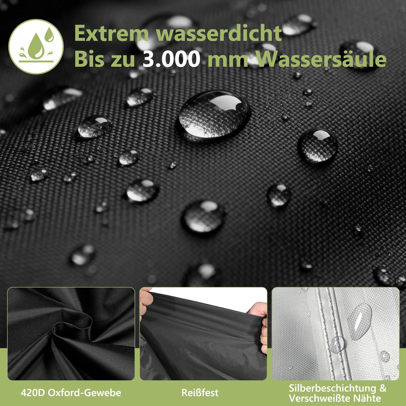 Uniwersalna plandeka transportowa na rower 210 x 120 x 100 cm na 2-3 koła – ciężka, wodoszczelna plandeka z regulowanymi klamrami, 3 pasy mocujące (1,5 m) – idealna do samochodów kempingowych