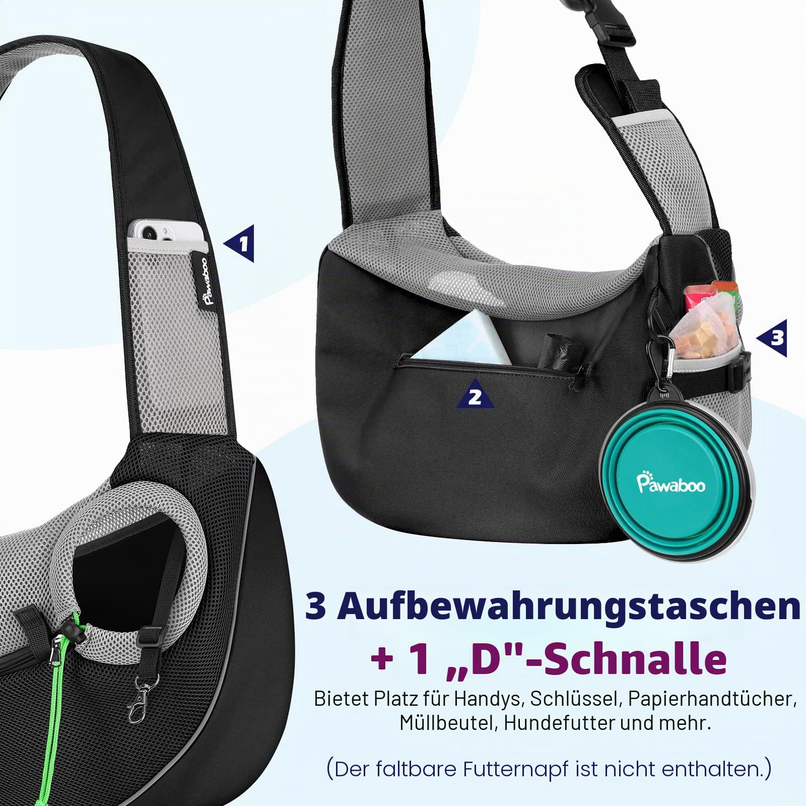 Pawaboo Hundetragetasche, Hundetasche, Verstellbare Tragetasche Hund, Haustier Umhängetasche Transporttasche für Haustiere, Hunde Tragetaschen Tragetücher für Spaziergang Outdoor Reisen - XL, Schwarz
