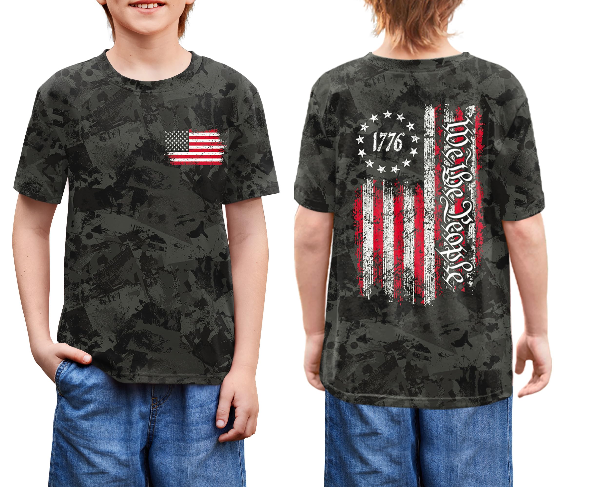 BesserBay Unisex Kids 4th of July American Flag Tee Tie Dye Patriotic Short Sleeve Shirt 6-14 Years