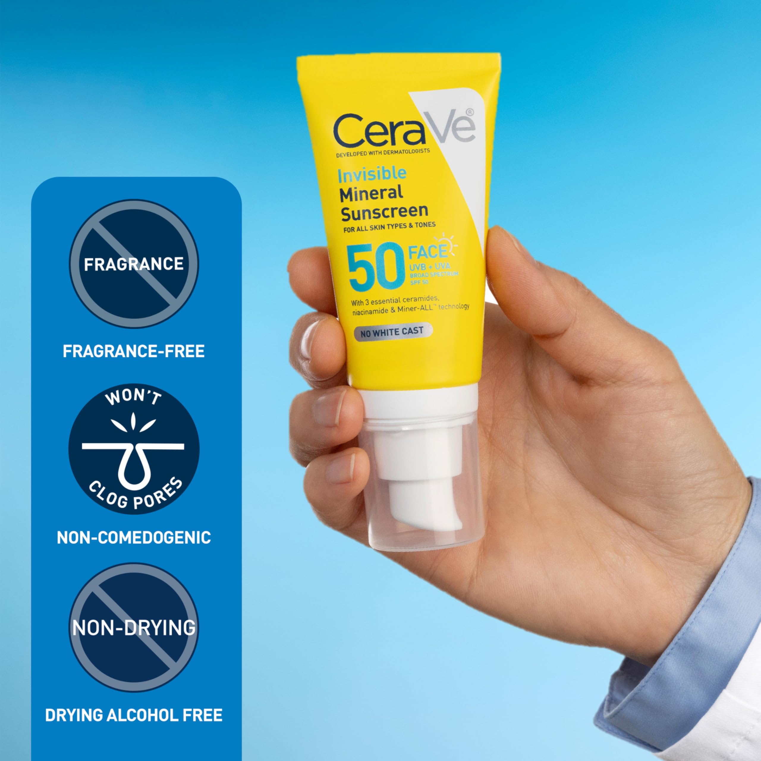 Amazon.com: CeraVe Invisible Mineral Sunscreen SPF 50, Face