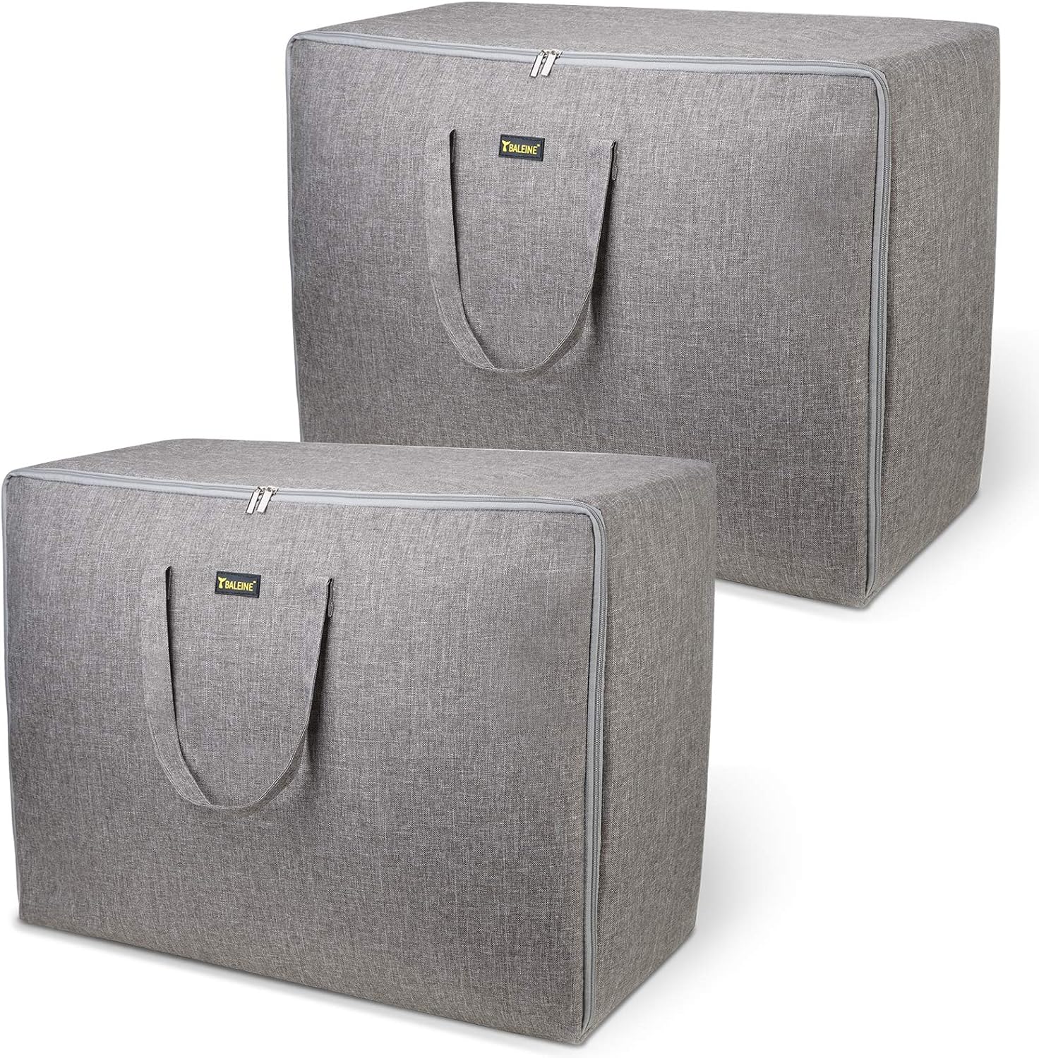 BALEINE 2 Pack 105L Extra Large Blanket Storage Bag, Under Bed Storage Tote for Comforters, Clothes, Linens. Water Resistant and Breathable Closet Bags, Winter Gray