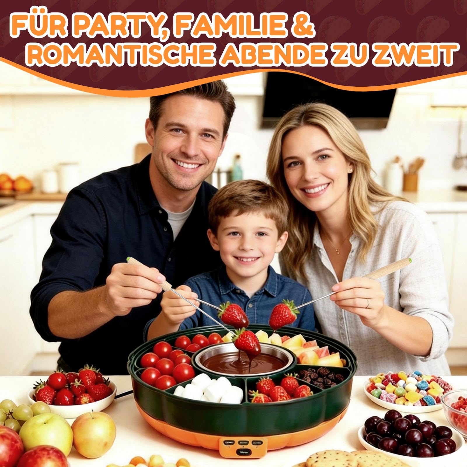 Schokofondue Elektrisch-Set 1000 ml mit 3 Temperaturniveaus 6 Fondue-Gabeln