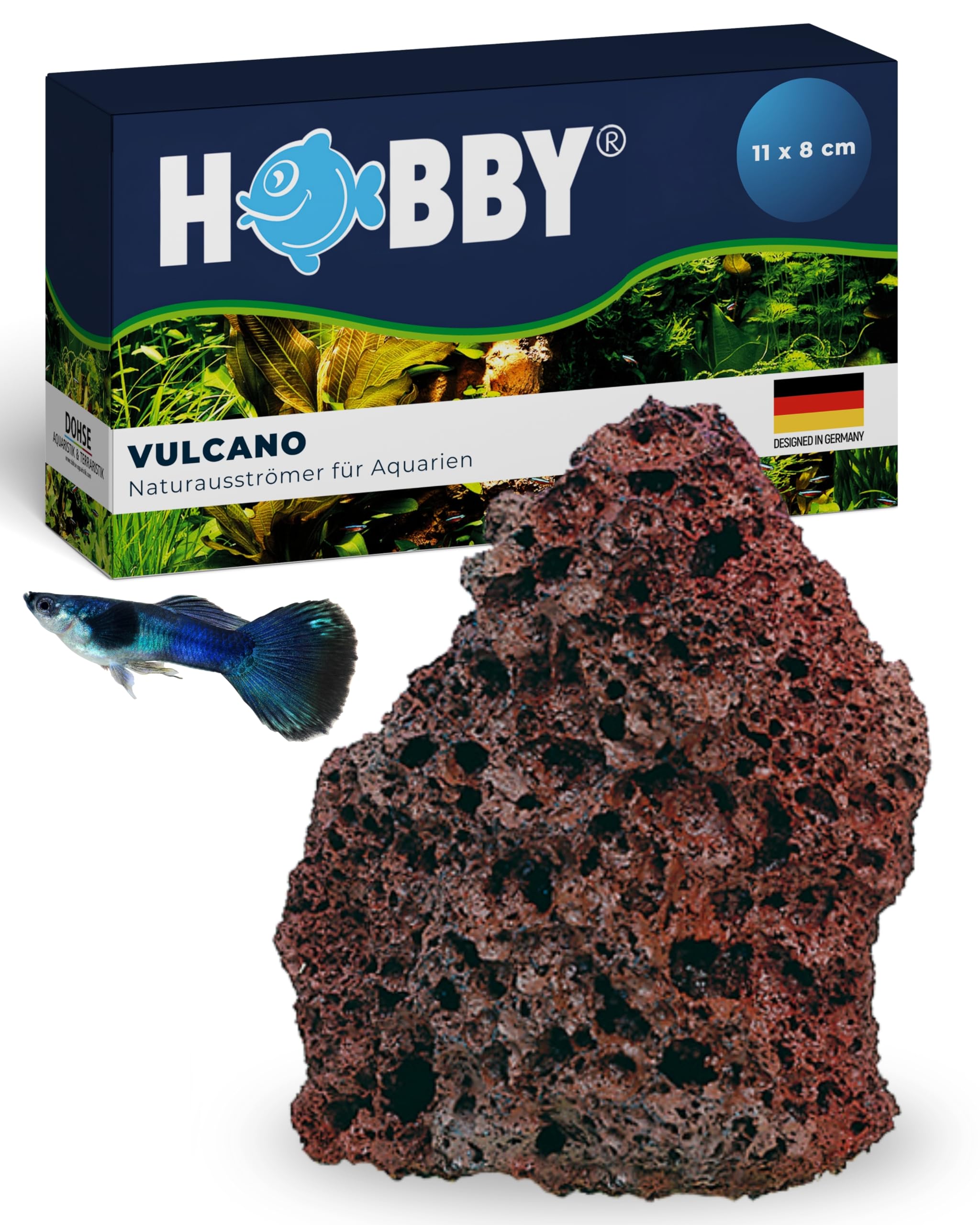 Hobby Vulcano Naturausströmer I 11 x 8 cm I Einzigartiger Lavastein als Aquarium Deko & Luftausströmer I Zubehör für Sauerstoffversorgung I Natürlicher Sprudelstein für Aquarien & Terrarien