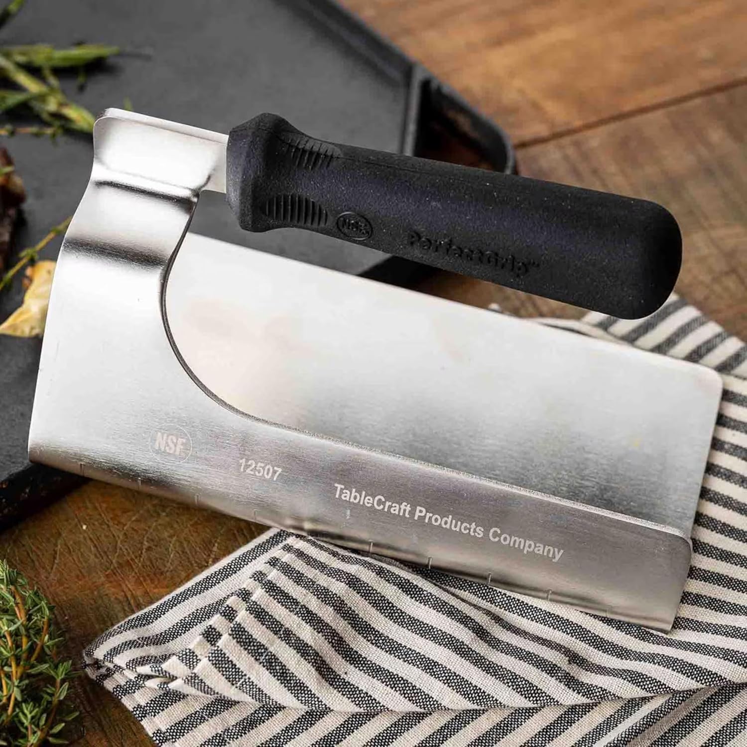 TableCraft 12507 PerfectGrip Stainless Steel Steak Weight, Even-Heat Press with Non-Slip Silicone Handle, 7.5 x 4 x 4 in, Dishwasher Safe, Oven Safe to 500°F, Silver