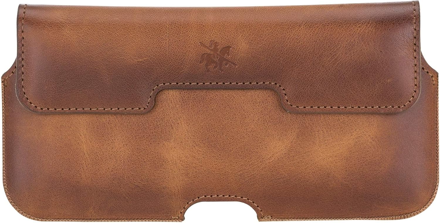 Venito Rome Universal Leather Holster Compatible with iPhone 14-13-12 Pro Max, Galaxy S23-S22-S21-S2 (Ultra-Plus) Note 2 Ultra and The Phones with Screen Size 6.5 inches or Smaller (Light Brown)