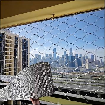 VXHCS 304 Stainless Steel Wire Rope Cable Mesh Netting, 10cm/2mm Flexible Mesh Roll Garden Fence Heavy Duty Versatile Safety Netting, for Gardening Landscape Security4.9x16.4ft