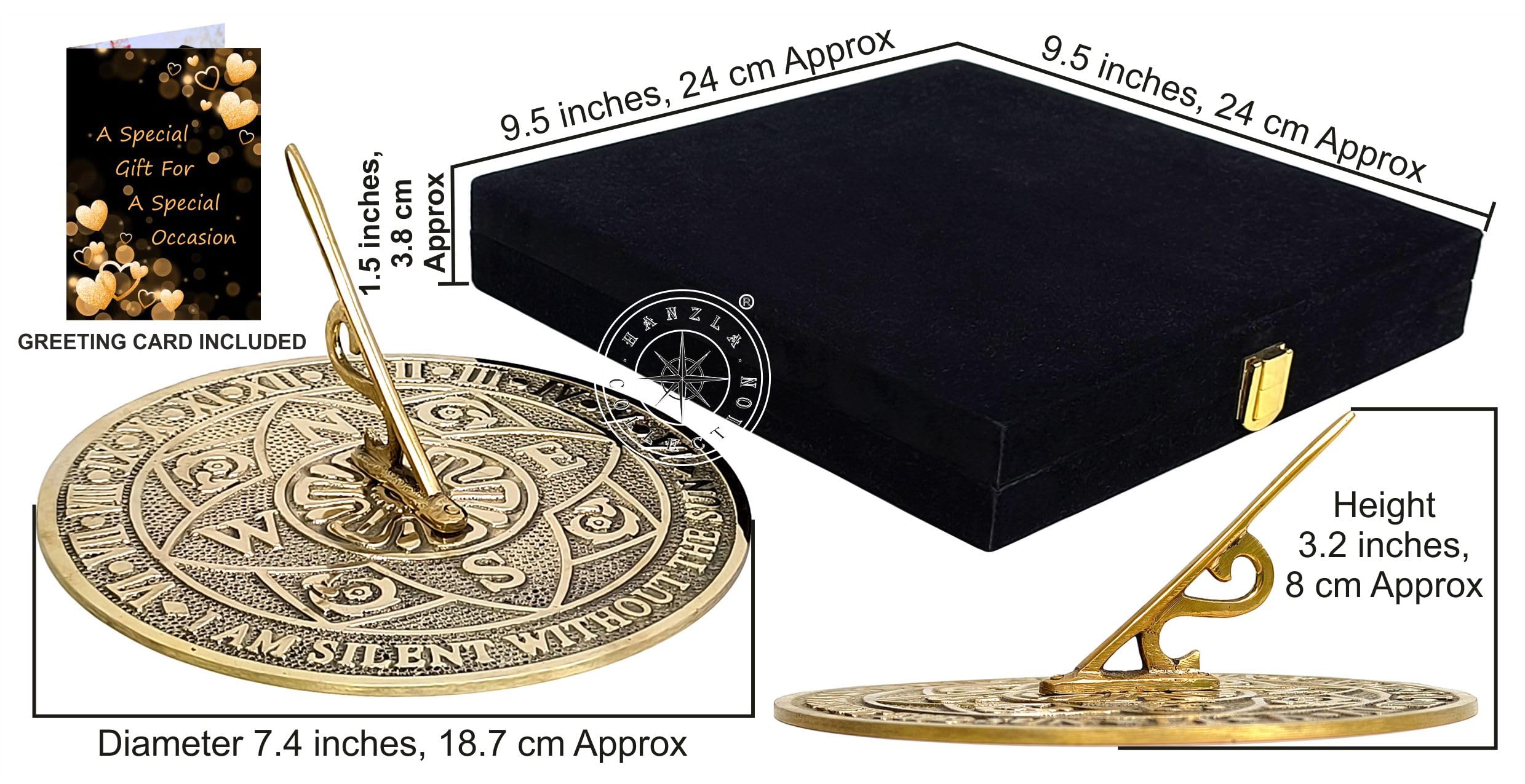 Reloj solar de latón macizo para jardín y exteriores | Reloj de sol de latón brillante hecho a mano con caja de terciopelo perfecto para seres queridos | Regalo de decoración del hogar o idea de