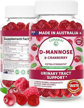 Lunakai Cranberry Gummies for Women 1500mg 501 Extract with D-Mannose 200mg - Daily Cranberry Supplement for Urinary Tract Health & Bladder Support, Non-GMO Made in Australia 60ct