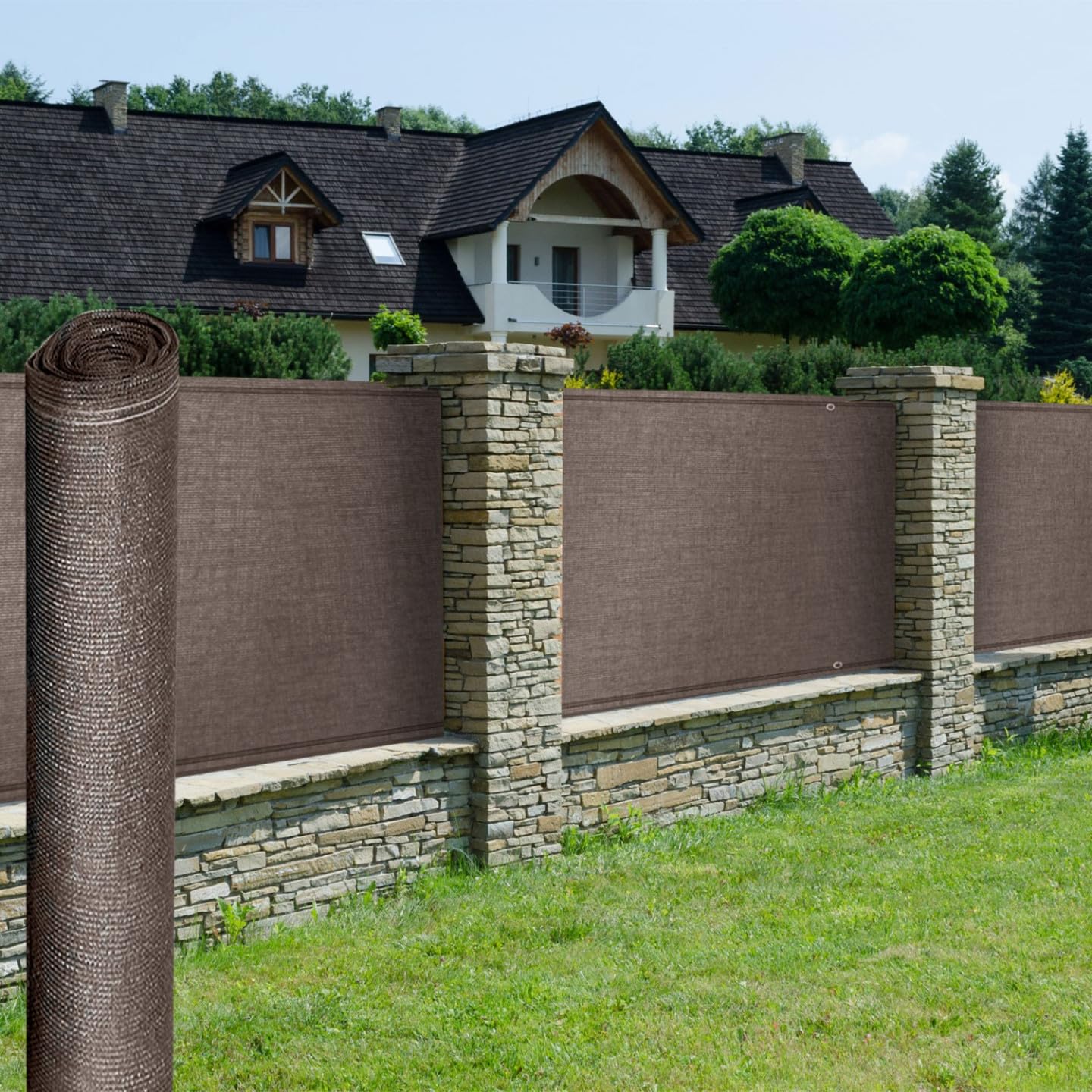 IDMarket - Brise Vue renforcé 1,8 x 10 M Taupe 220 GR/m² Luxe Pro