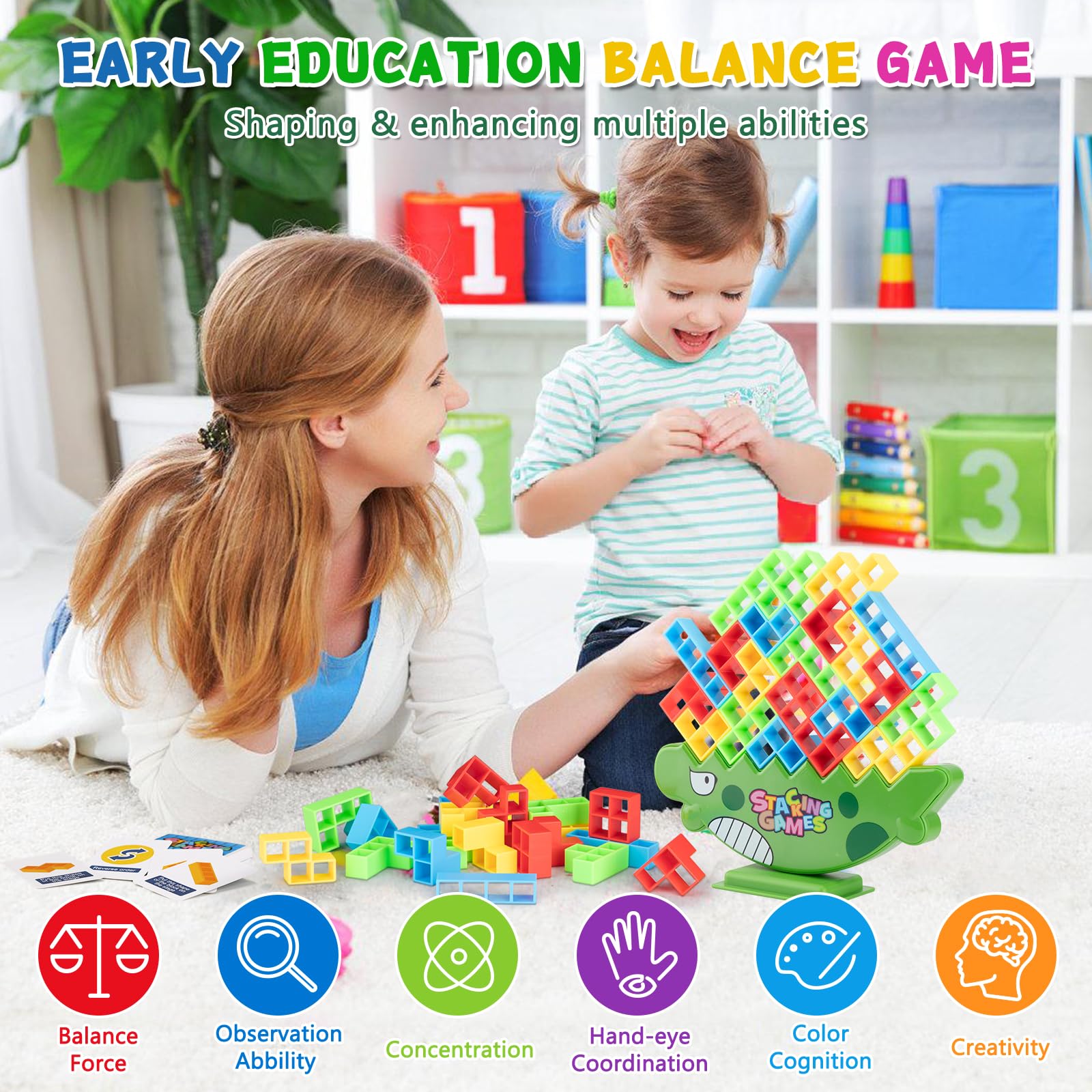 Balance Stacking Game, Board Game for Family Games, Parties, Travel, Kids & Adults,Balance Stacking Toy, Team Toys Building Block Game(Green)