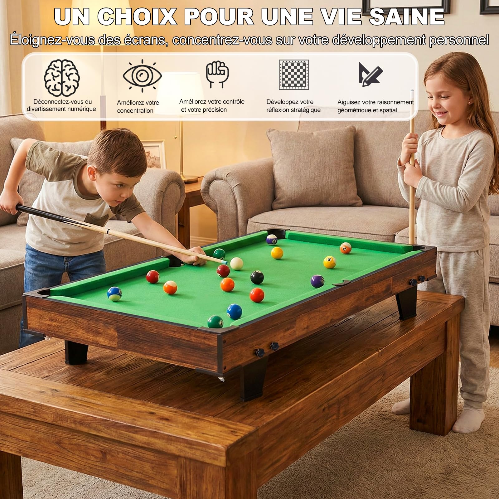 hotsizz Mini Billardtisch, Maße 120 × 60 × 20 cm, Billard Tisch für Erwachsene und Kinder, inklusive kompletten Zubehörs