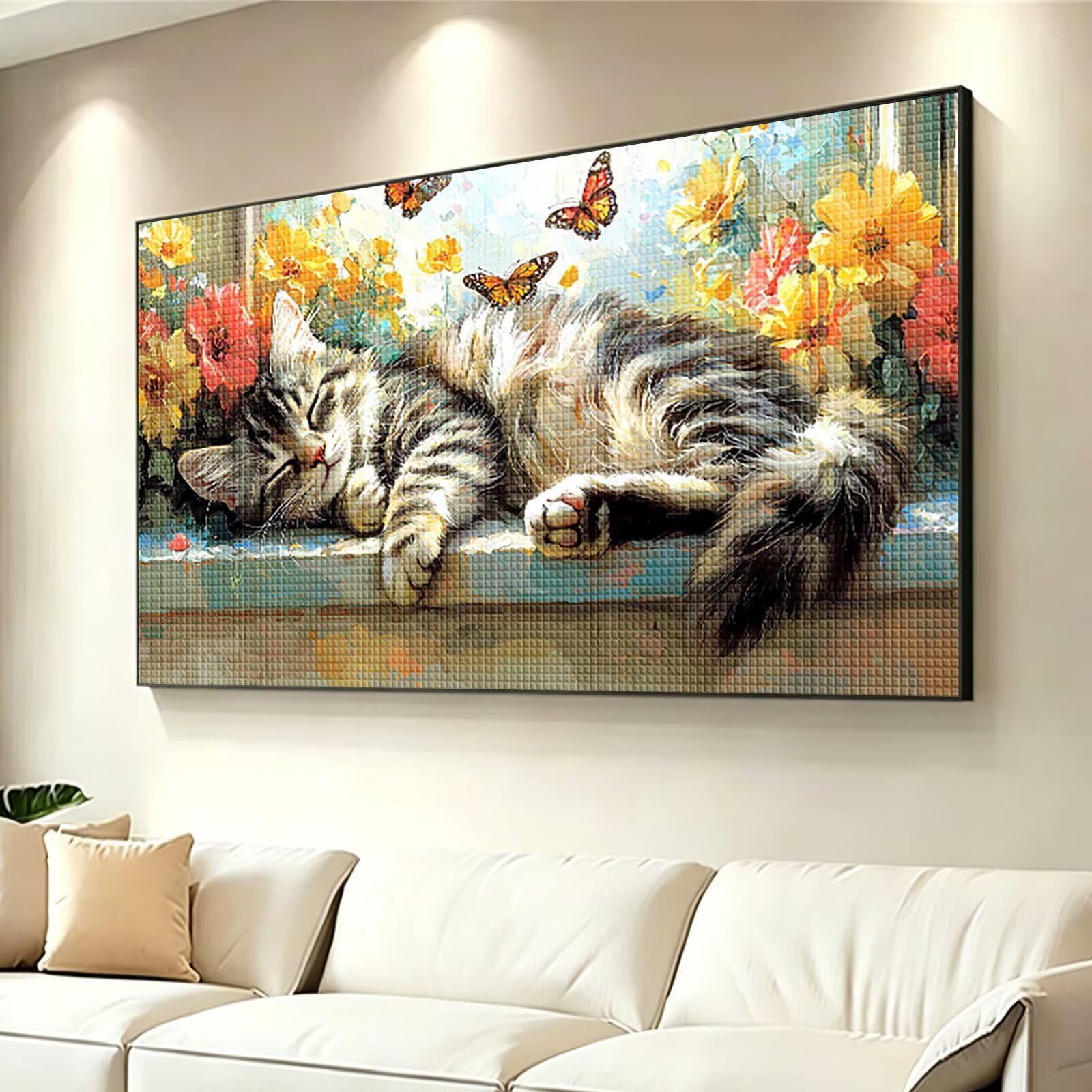Diamond Painting Adultos Flor Pintura Diamante, Gato Diamond Painting 5D Completo, DIY Cuadrado Cristal Bordado Punto de Cruz Cuadros de Diamantes para Decoracion Hogar, Regalo Mujer 180x90cm 0J-150