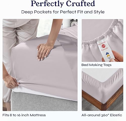 Vista 176 de Juego de sábanas de 400 hilos y 6 piezas, tamaño King, con 4 fundas de almohada, ropa de cama de 100 % algodón con tejido satinado, color azul 12