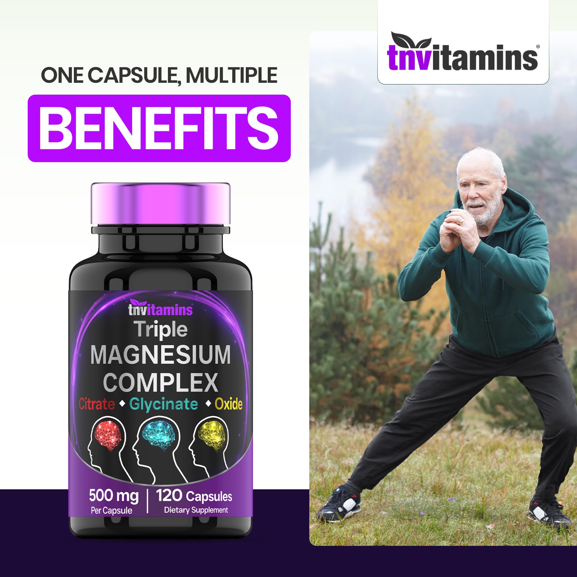 Triple Magnesium Complex Supplement 500mg: Magnesium Glycinate, Citrate, & Oxide - 120 Capsules (4 Month Supply!) | 1 Capsule Serving Provides 125% Daily Value | Non-GMO, Made in the USA! — Amazon image 5