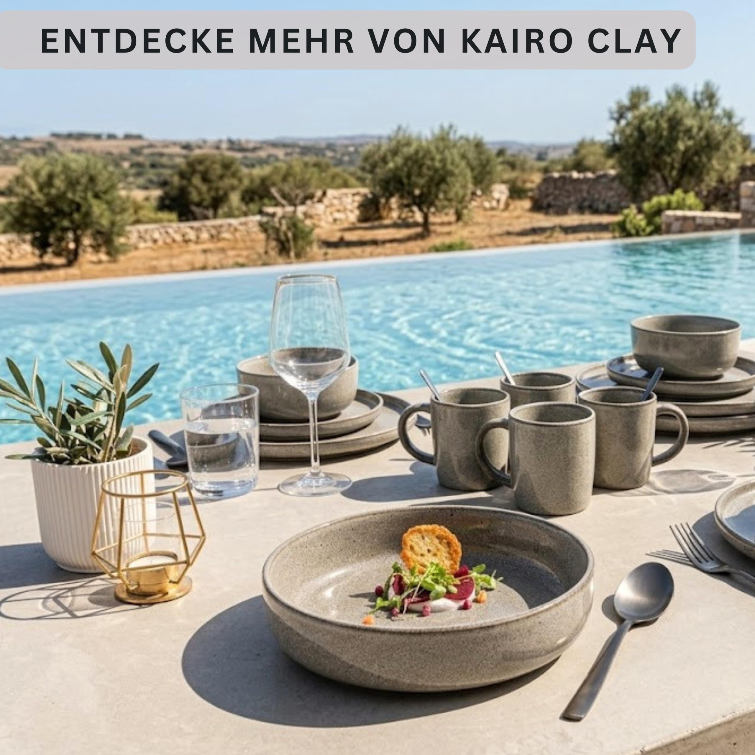 SÄNGER Kairo Clay | Kombiservice 6 Personen, Teller Set Kaffeebecher Pastaschale 30 tlg, Steingut Geschirr Set spülmaschinen- mikrowellen- kratzfest, Geschirrset aus Steingut | VALUE COLLECTION