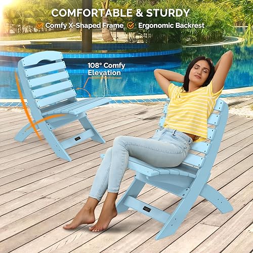 Miniatura 6 de VINGLI Sillas Adirondack portátiles, silla Adirondack plegable de plástico para todos los climas, sillas para fogatas al aire libre para patio,