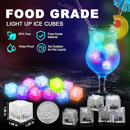 Miniatura 2 de Paquete de 20 cubos de hielo iluminados para bebidas, cubos de hielo LED multicolor con luces que cambian de color, cubo de hielo impermeable IP67