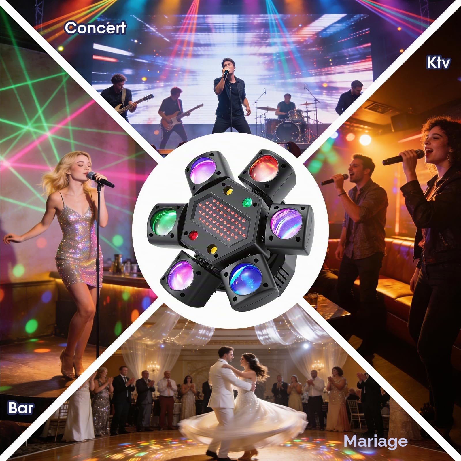 Lyre LED Moving Head 80W RGBW, Projecteur Lumière Disco avec Télécommande, 6 Bras Lumineux + Effet Oeil d'abeille, DMX512 pour DJ Bar Mariage Soirée