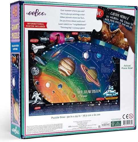Miniatura 2 de eeBoo Solar System & Beyond - Rompecabezas gigante de 48 piezas, rompecabezas rectangular de 30 x 24 pulgadas, incluye póster informativo, niños a