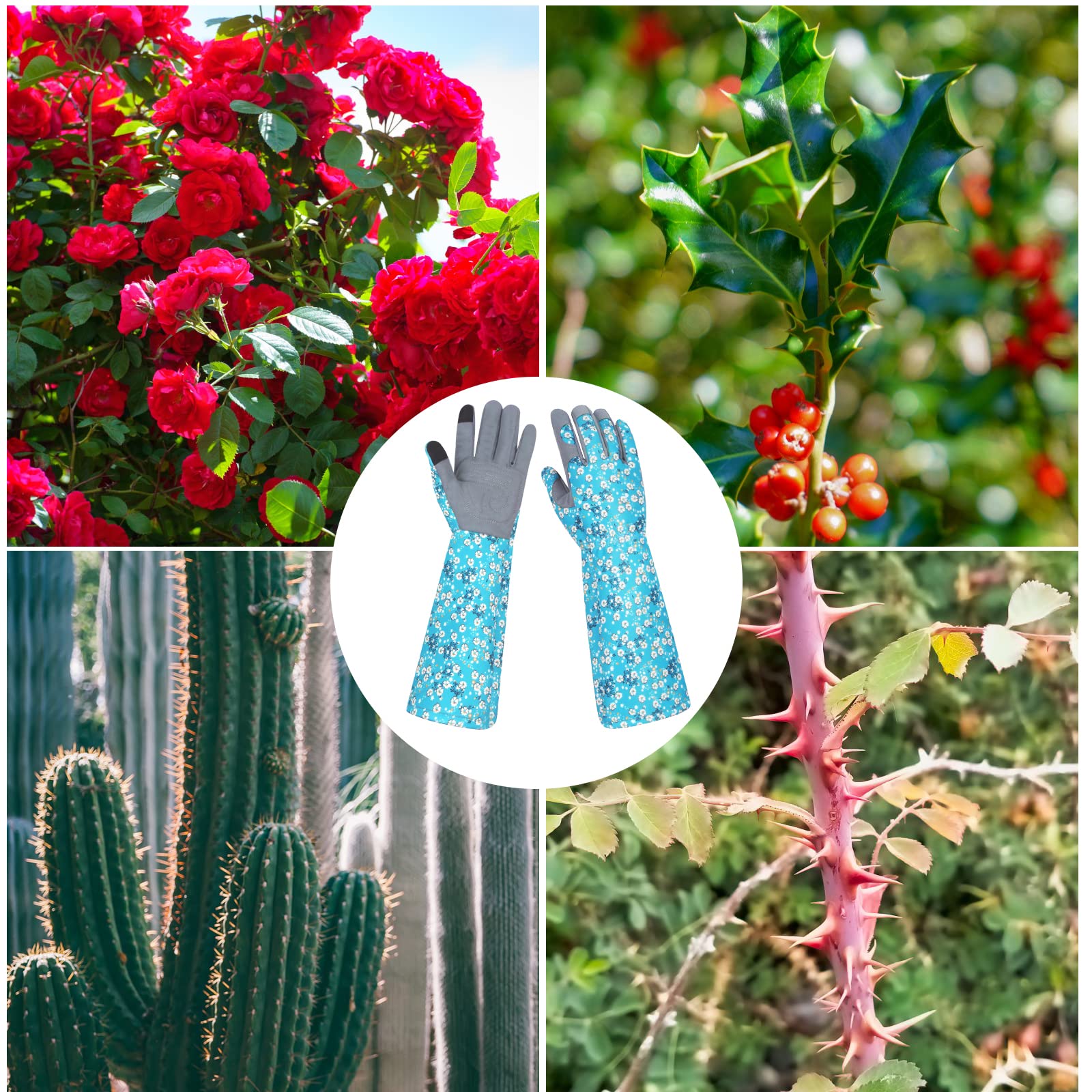 Gants de jardinage en cuir pour femme - Imprimé floral unique - Cadeau de fête des mères - Gants de travail résistants aux épines - Design d'écran tactile - Gants de travail robustes à motif