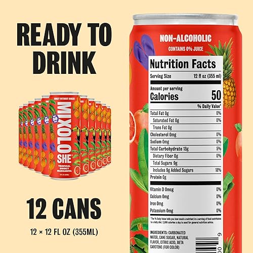 Miniatura 3 de MIXOLOSHE Tropical Smoky Margarita - Cóctel bajo en calorías sin alcohol con ingredientes naturales y limpios, latas de 12 onzas, paquete de 12