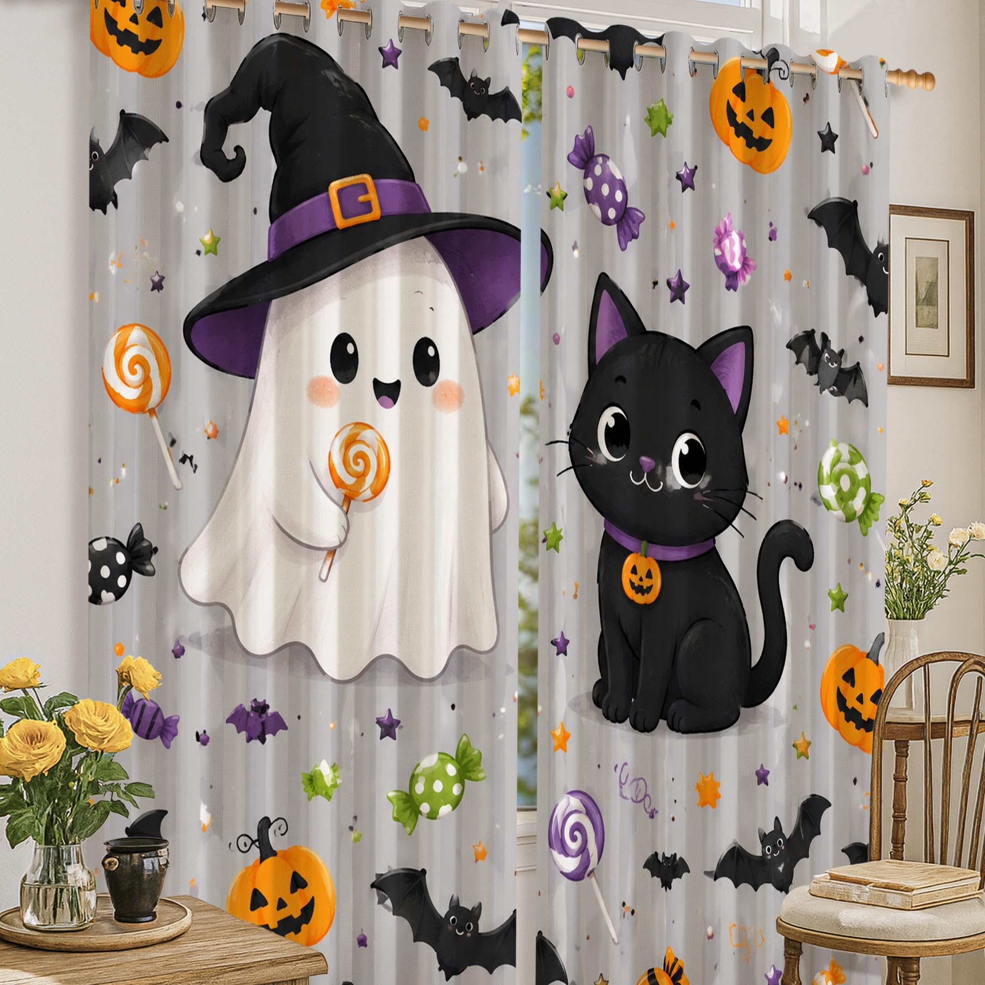 Rideau noir haut de gamme Halloween sans plis 132 x 160 cm
